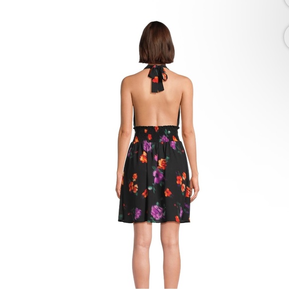 Chic Backless Floral Dress - Black with Red and Purple Accents - Picture 2 of 5